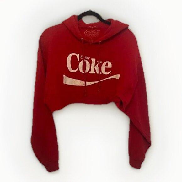 Vintage Coca-Cola Cropped Hoodie Red Size L “Enjoy Coke” Logo Graphic Sweatshirt - Picture 1 of 11